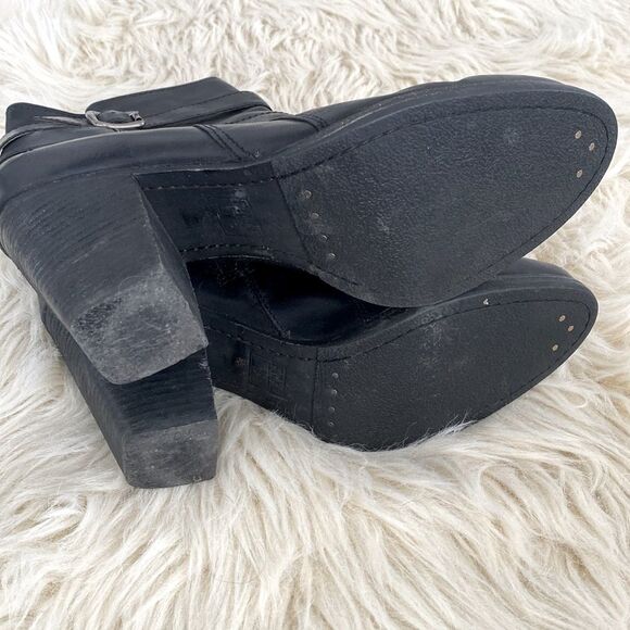 FRYE Black Ankle Buckle Chunky Heels Boots sz 8.5 - Like a New - Picture 11 of 16